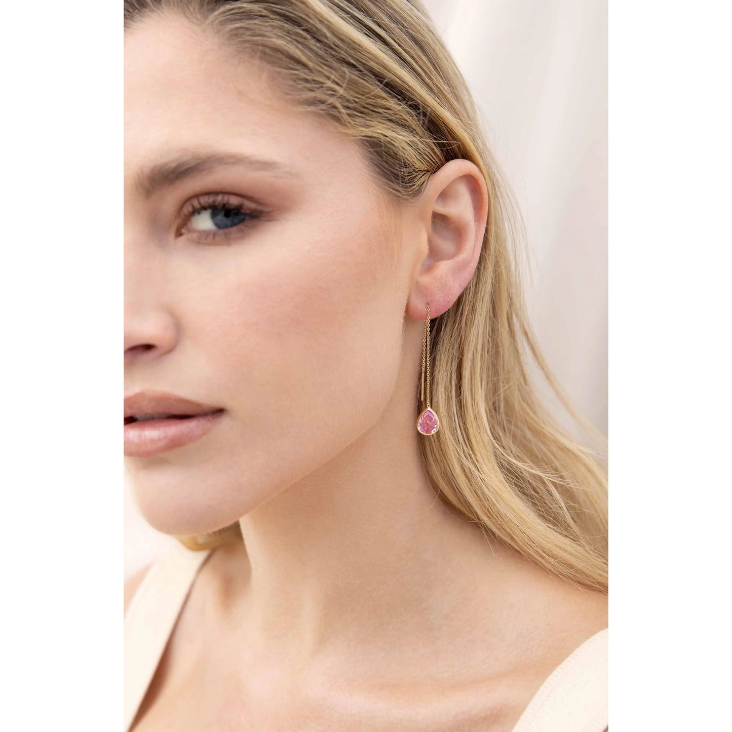 Ettika Barely There Chain and Crystal Dangle Earrings – 18K Gold Plated or Rhodium Threader Earrings with Cubic Zirconia Sparkle