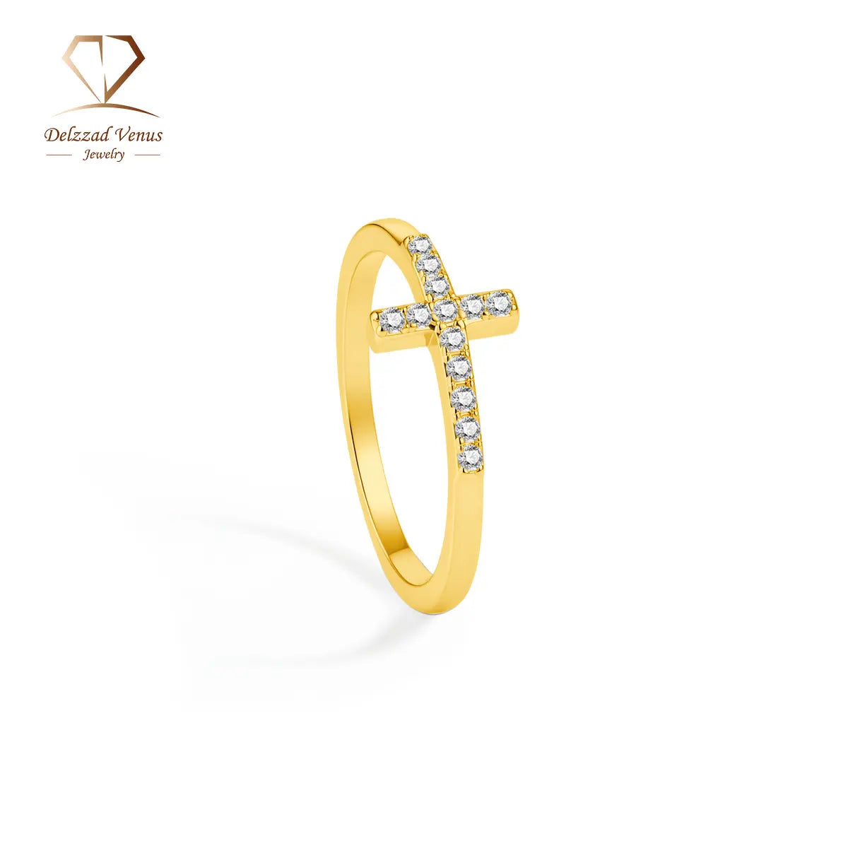 Delzzad 0.1Ct 14K Gold Plated Cross Ring Eternal Intersection Ring Band for Her Infinity Wedding Band Ring D Color VVS Synthetic Moissanite Ring Jewelry Wedding Band Engagement Ring Perfect Birthday Anniversary & Valentine'S Day Mother'S Day Gifts