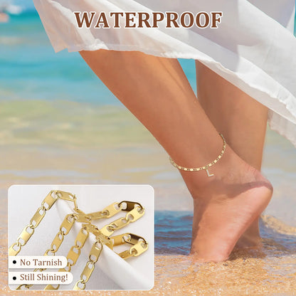 Layered Letter Anklet Bracelet Set for Women, Dainty A–Z Pendant Chains, Adjustable, Hypoallergenic & Waterproof, Perfect Mother’S Day Jewelry Gift