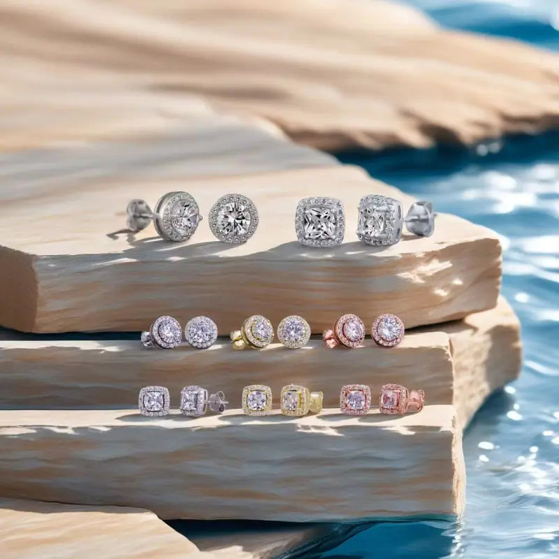 Sparkle Cubic Zirconia Stud Earrings, 4 Pairs Set, Brilliant Cut,Ddms0021 925 Silver Plated, Hypoallergenic for Women