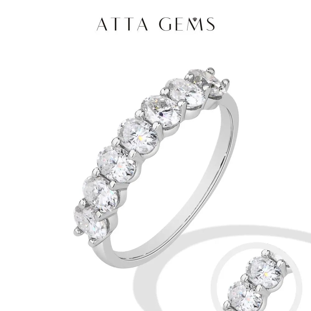 ATTAGEMS Oval Cut 1.8CT Half Eternity Band D VVS1 Synthetic Moissanite Ring for Women Copper 14K Gold Plated Wedding Matching Band Fashion Jewelry Gift RU01