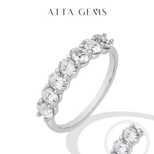 ATTAGEMS Oval Cut 1.8CT Half Eternity Band D VVS1 Synthetic Moissanite Ring for Women Copper 14K Gold Plated Wedding Matching Band Fashion Jewelry Gift RU01