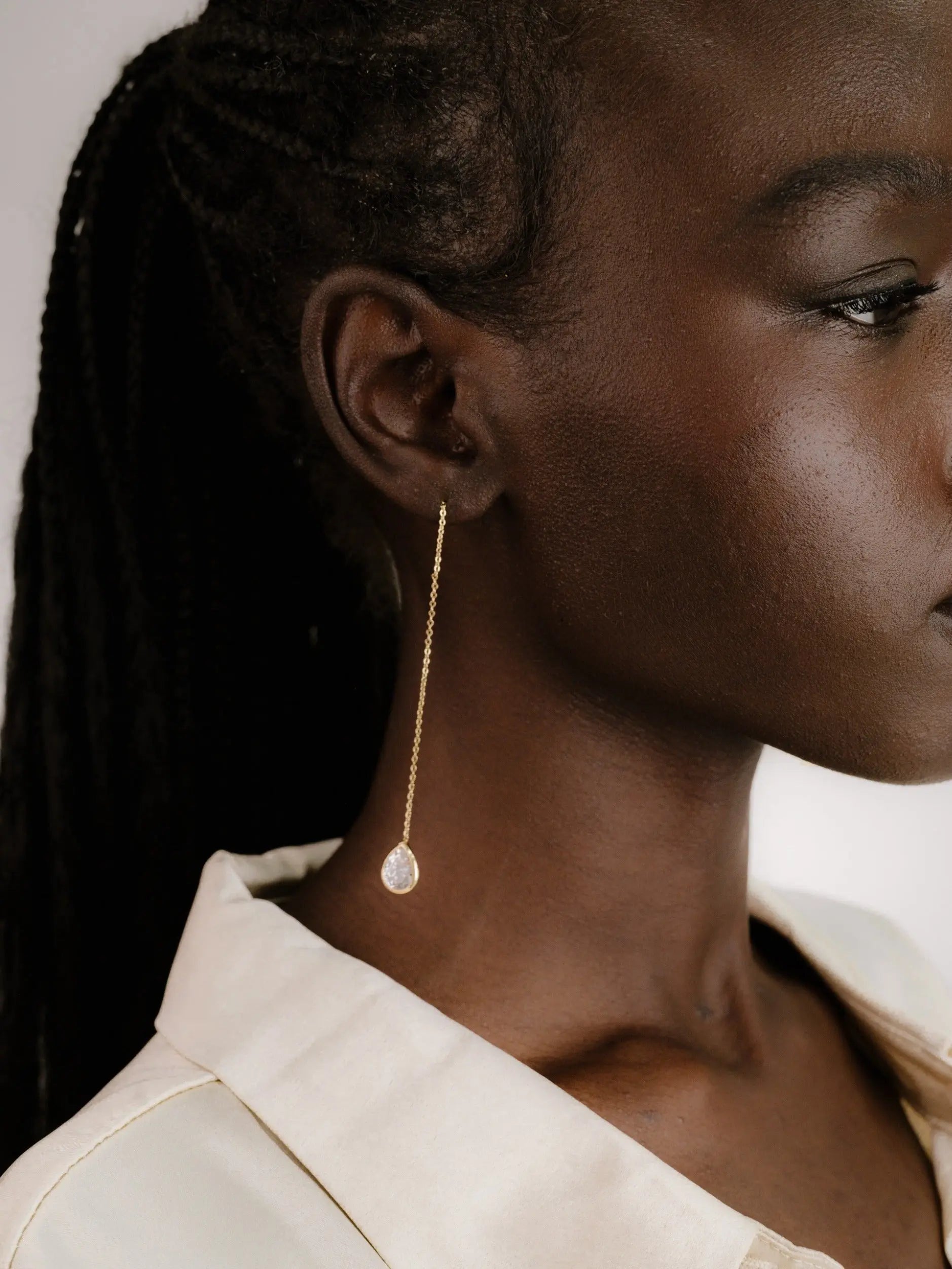 Ettika Barely There Chain and Crystal Dangle Earrings – 18K Gold Plated or Rhodium Threader Earrings with Cubic Zirconia Sparkle