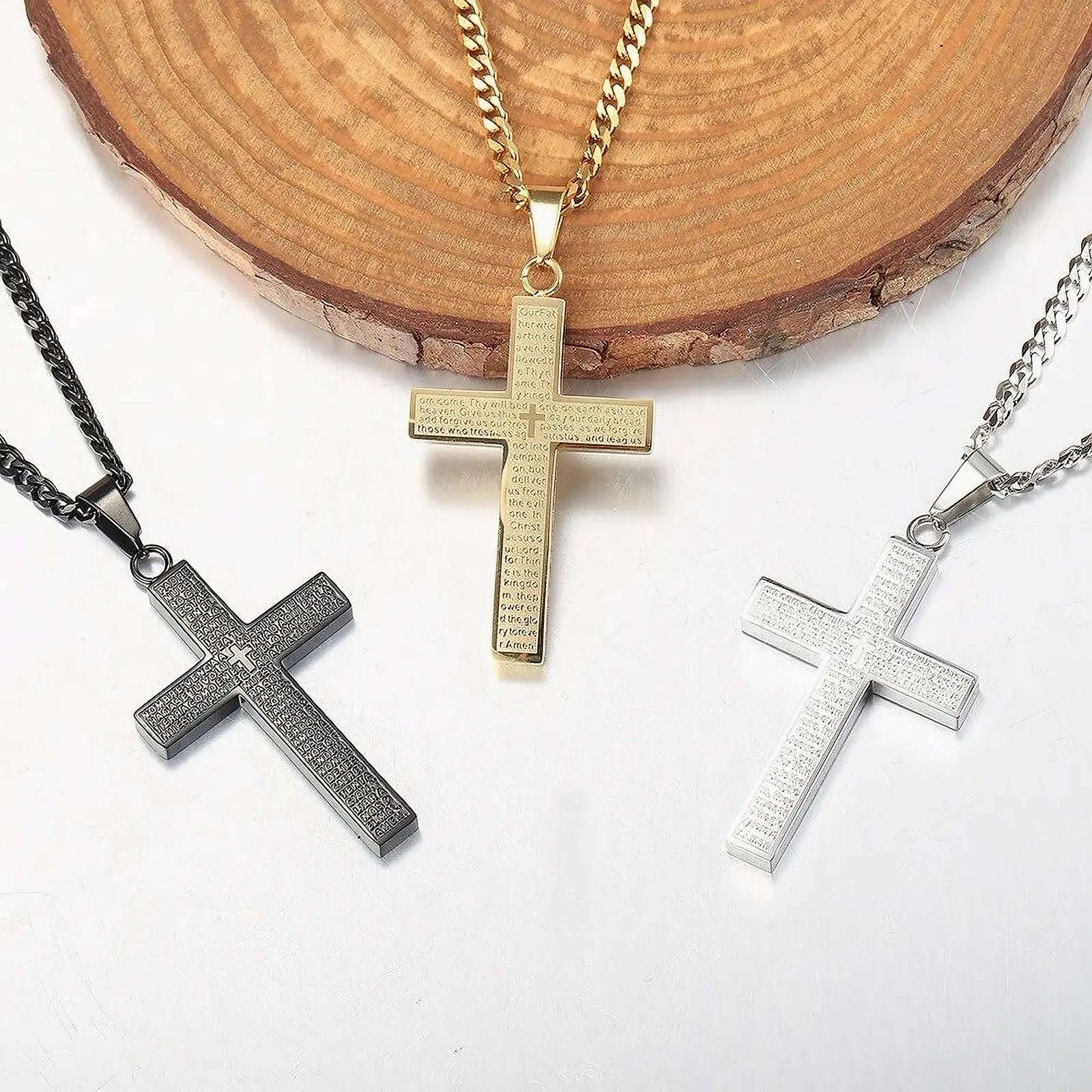 【Men Gifts】Cross Necklace for Men, Silver Tone/Gold Plated Mens Cross Necklaces with 3.5Mm Cuban Chain 16-26 Inch