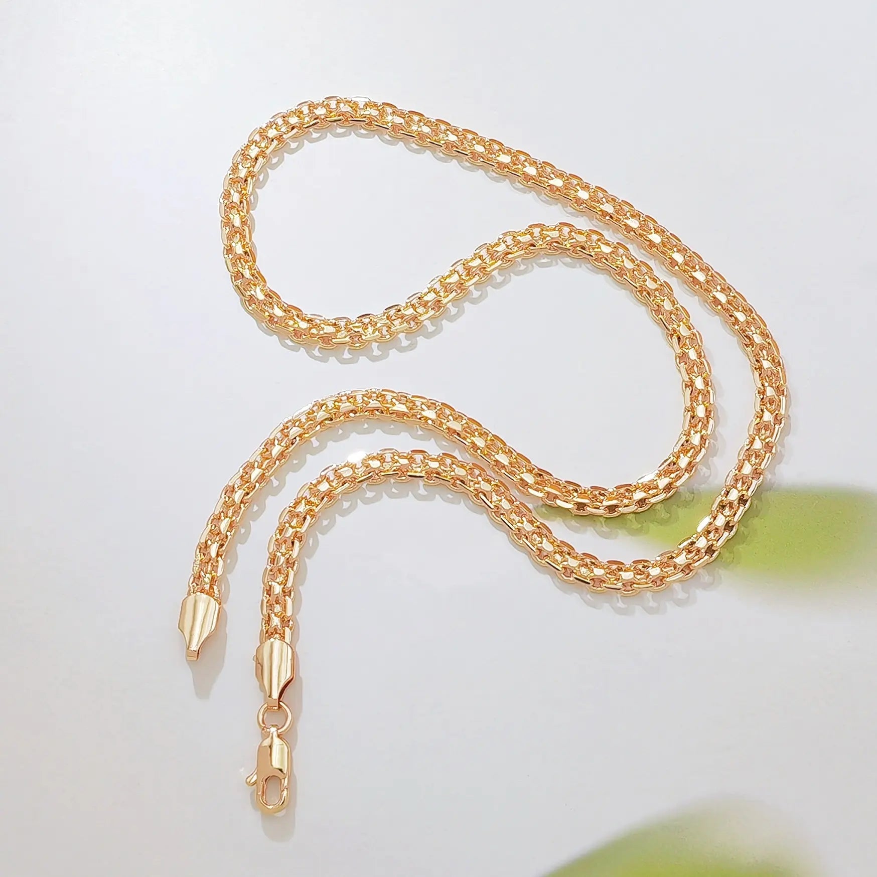 14K Gold Plated Byzantine Chain Necklace, Thick Braided Wheat Link Chain, Durable Shiny Gold Chain for Men Women, 23.62Inch Durable Shiny Gold Chain Lobster Clasp Jewelry