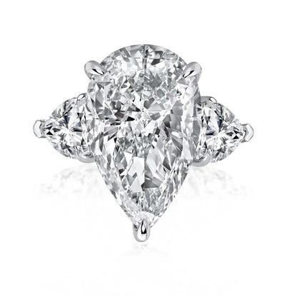 Maxine 14K White Gold Plated 8.0Ct Pear Cut Pink/Clear Engagement Ring, Three Stone Bridal Ring, Travel-Friendly Jewelry, Women'S Ring Jewelry,Wedding Ring for Daily,Proposal,Birthday,Anniversary