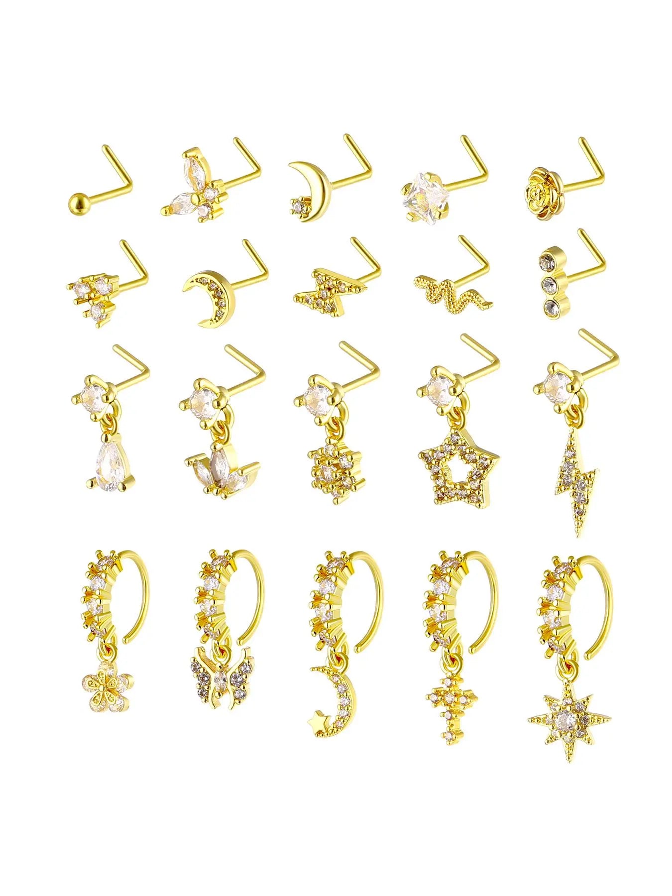 Women'S Elegant Artificial Zircon Decorated Nose Ring, Body Jewelry, Fashionable Nose Piercing Jewelry for Women & Girls, Trendy All-Match & Exquisite Jewelry for Birthday Gift