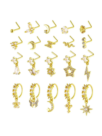 Women'S Elegant Artificial Zircon Decorated Nose Ring, Body Jewelry, Fashionable Nose Piercing Jewelry for Women & Girls, Trendy All-Match & Exquisite Jewelry for Birthday Gift