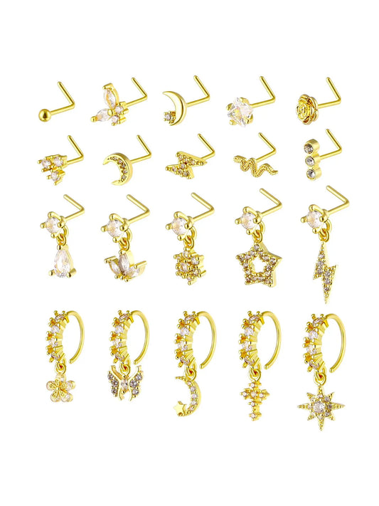 Women'S Elegant Artificial Zircon Decorated Nose Ring, Body Jewelry, Fashionable Nose Piercing Jewelry for Women & Girls, Trendy All-Match & Exquisite Jewelry for Birthday Gift