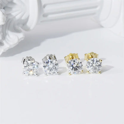Delzzad 14K Gold-Plated Solitaire Four Prong Earrings Screw Back/Butterfly Back Lab-Created Moissanite Stud Earring S925 Sterling Silver Moissanite Jewelry Perfect Birthday Mother’S Day Christmas Gift for Men Women Wedding Set