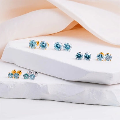Delzzad 14K Gold-Plated Solitaire Four Prong Earrings Screw Back/Butterfly Back Lab-Created Moissanite Stud Earring S925 Sterling Silver Moissanite Jewelry Perfect Birthday Mother’S Day Christmas Gift for Men Women Wedding Set