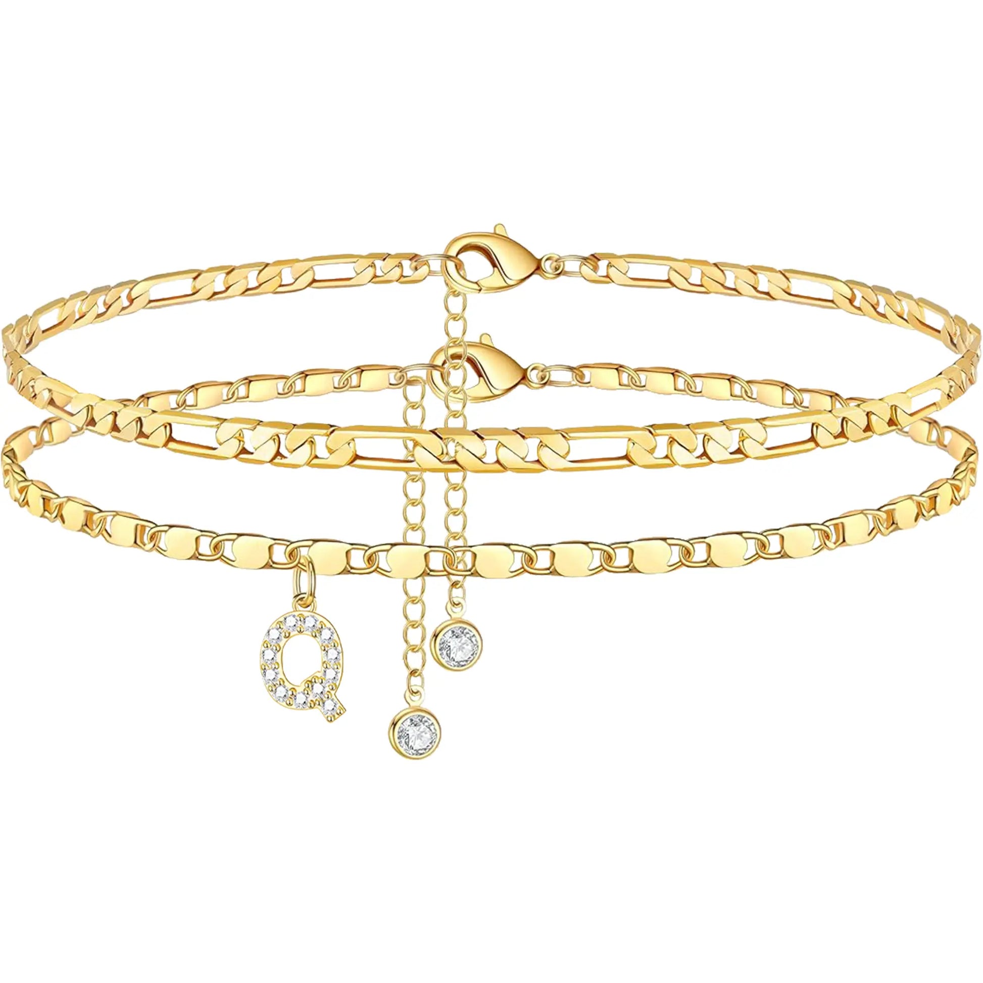 Layered Letter Anklet Bracelet Set for Women, Dainty A–Z Pendant Chains, Adjustable, Hypoallergenic & Waterproof, Perfect Mother’S Day Jewelry Gift