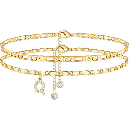 Layered Letter Anklet Bracelet Set for Women, Dainty A–Z Pendant Chains, Adjustable, Hypoallergenic & Waterproof, Perfect Mother’S Day Jewelry Gift