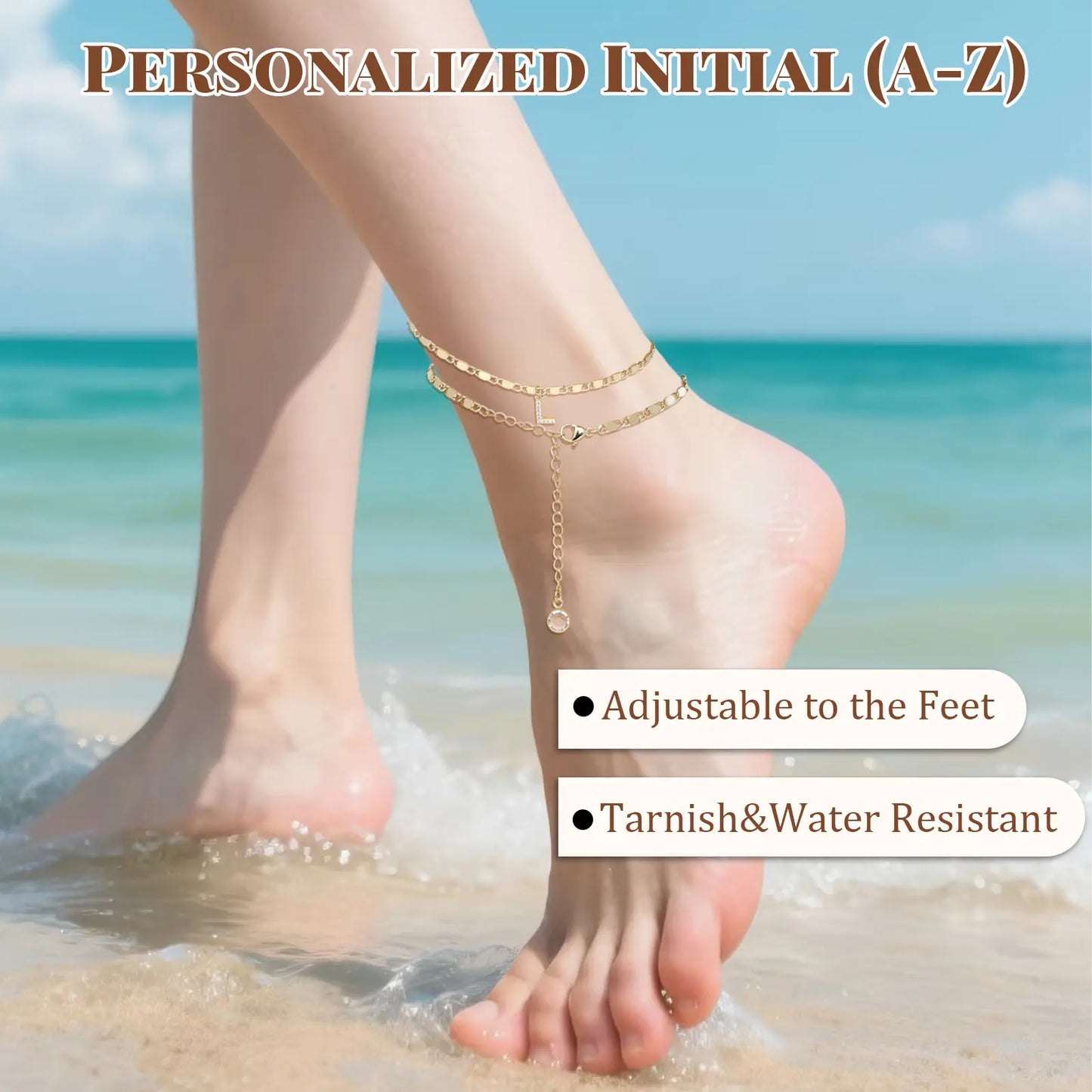 Layered Letter Anklet Bracelet Set for Women, Dainty A–Z Pendant Chains, Adjustable, Hypoallergenic & Waterproof, Perfect Mother’S Day Jewelry Gift