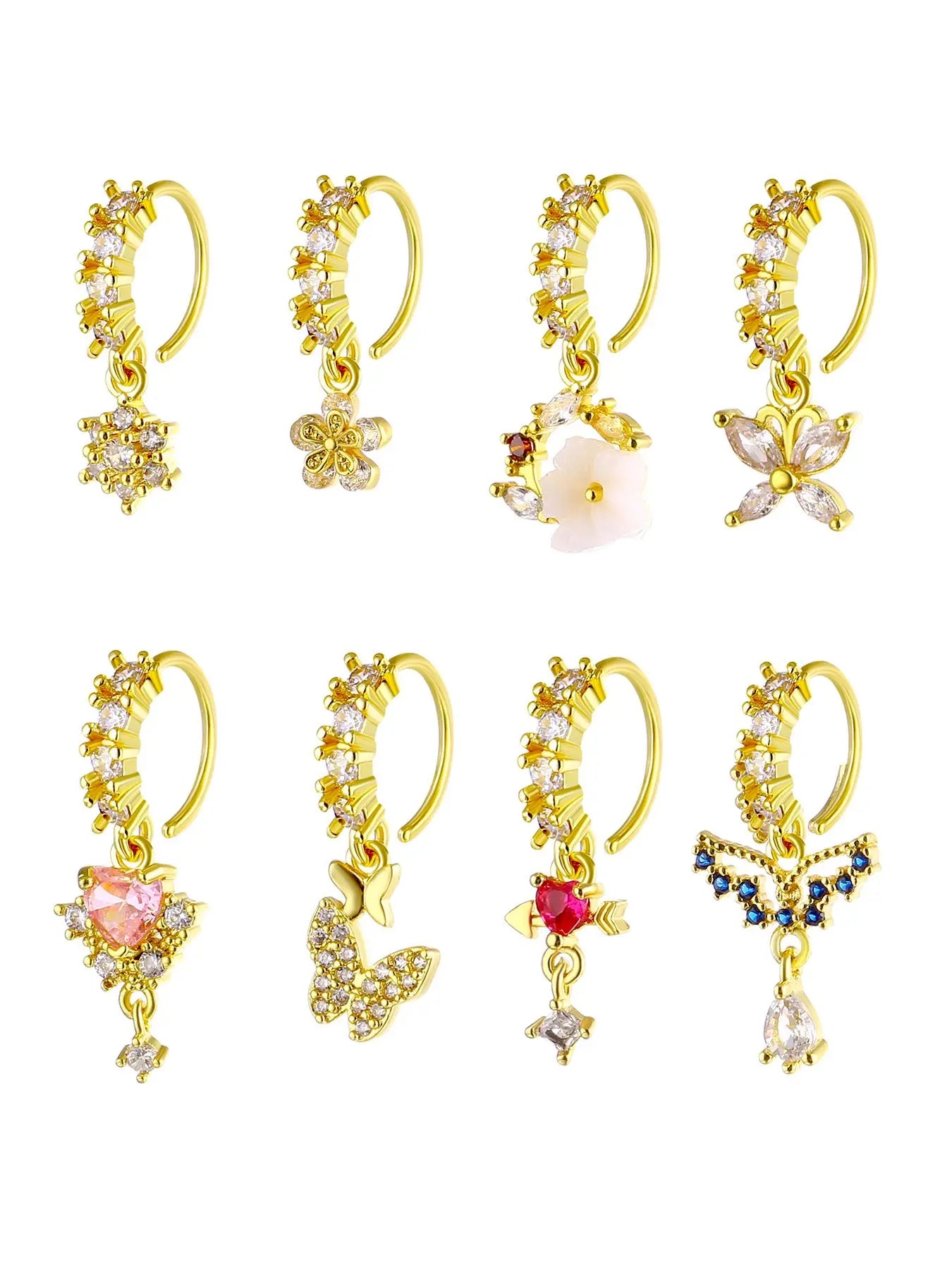 Women'S Elegant Artificial Zircon Decorated Nose Ring, Body Jewelry, Fashionable Nose Piercing Jewelry for Women & Girls, Trendy All-Match & Exquisite Jewelry for Birthday Gift