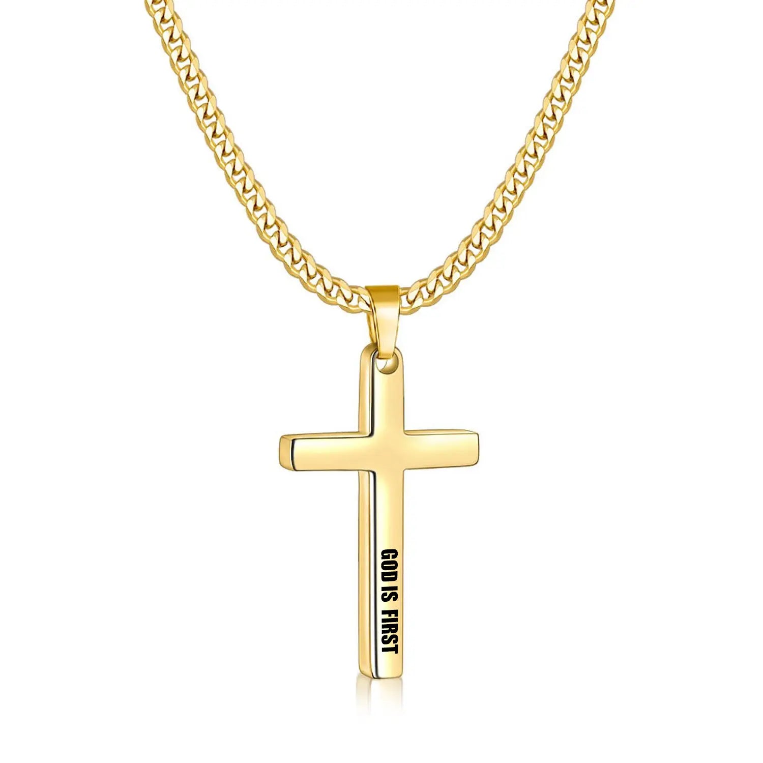 【Men Gifts】Cross Necklace for Men, Silver Tone/Gold Plated Mens Cross Necklaces with 3.5Mm Cuban Chain 16-26 Inch