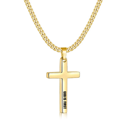 【Men Gifts】Cross Necklace for Men, Silver Tone/Gold Plated Mens Cross Necklaces with 3.5Mm Cuban Chain 16-26 Inch