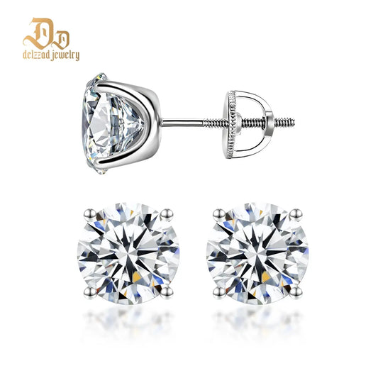 Delzzad 14K Gold-Plated Solitaire Four Prong Earrings Screw Back/Butterfly Back Lab-Created Moissanite Stud Earring S925 Sterling Silver Moissanite Jewelry Perfect Birthday Mother’S Day Christmas Gift for Men Women Wedding Set