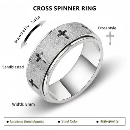Faith over Fear Cross Spinner Ring-Rotating Anxiety Relief Ring for Men & Women, Stress Relief Fidget Jewelry, Perfect Gift