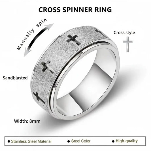 Faith over Fear Cross Spinner Ring-Rotating Anxiety Relief Ring for Men & Women, Stress Relief Fidget Jewelry, Perfect Gift