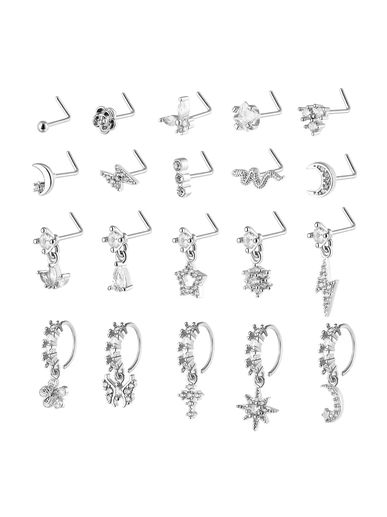 Women'S Elegant Artificial Zircon Decorated Nose Ring, Body Jewelry, Fashionable Nose Piercing Jewelry for Women & Girls, Trendy All-Match & Exquisite Jewelry for Birthday Gift