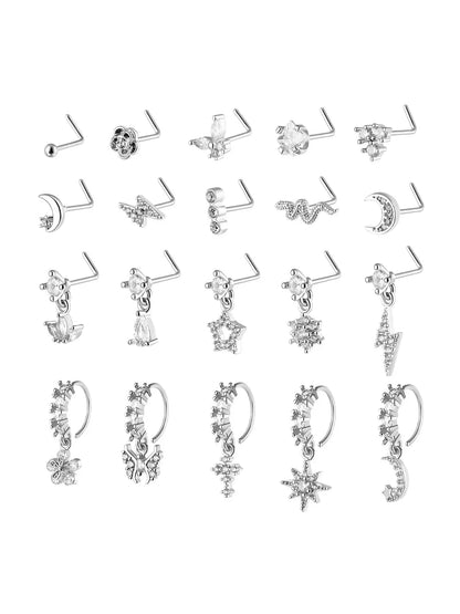 Women'S Elegant Artificial Zircon Decorated Nose Ring, Body Jewelry, Fashionable Nose Piercing Jewelry for Women & Girls, Trendy All-Match & Exquisite Jewelry for Birthday Gift