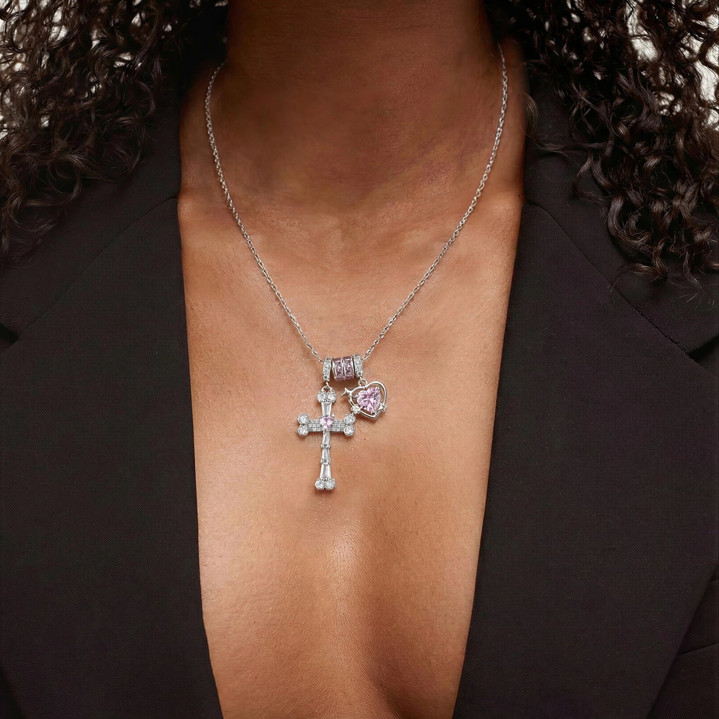 GANIA Holy Love 18K Gold Cross Engraved with Pink Heart Necklace, Christian Faith Protection Jewelry, Allergen-Resistant and Non-Dyed, Adjustable. Ideal Gift for Birthdays, Anniversaries, Mothers, Sisters, Girlfriends, and Wives