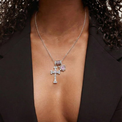 GANIA Holy Love 18K Gold Cross Engraved with Pink Heart Necklace, Christian Faith Protection Jewelry, Allergen-Resistant and Non-Dyed, Adjustable. Ideal Gift for Birthdays, Anniversaries, Mothers, Sisters, Girlfriends, and Wives