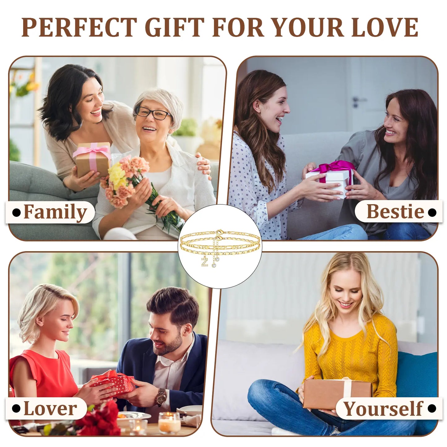 Layered Letter Anklet Bracelet Set for Women, Dainty A–Z Pendant Chains, Adjustable, Hypoallergenic & Waterproof, Perfect Mother’S Day Jewelry Gift