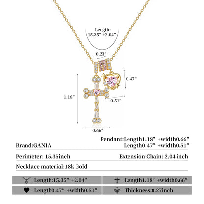 GANIA Holy Love 18K Gold Cross Engraved with Pink Heart Necklace, Christian Faith Protection Jewelry, Allergen-Resistant and Non-Dyed, Adjustable. Ideal Gift for Birthdays, Anniversaries, Mothers, Sisters, Girlfriends, and Wives