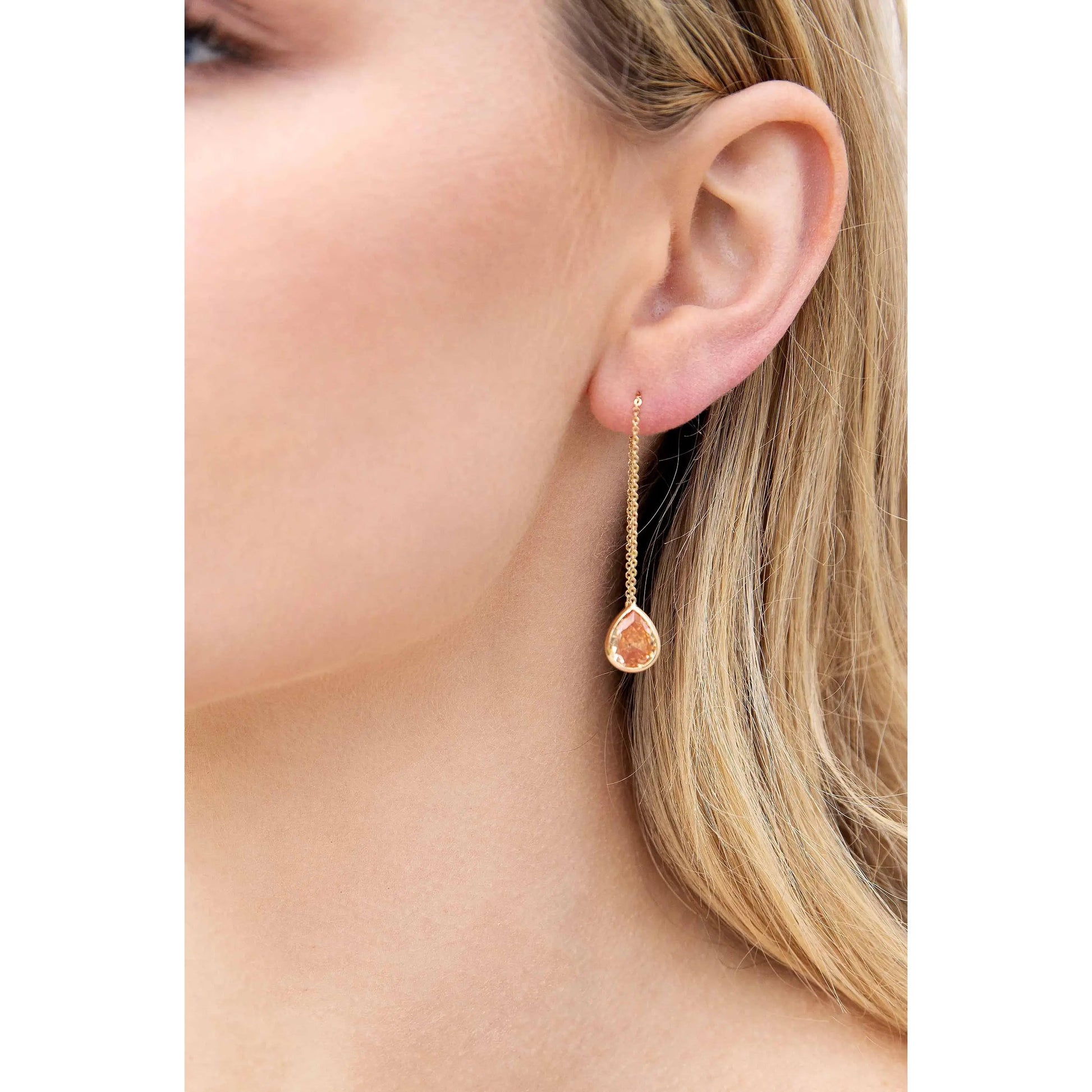Ettika Barely There Chain and Crystal Dangle Earrings – 18K Gold Plated or Rhodium Threader Earrings with Cubic Zirconia Sparkle