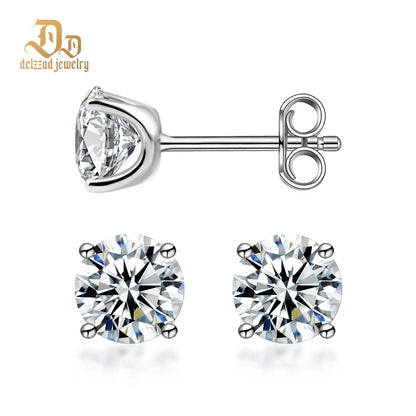 Delzzad 14K Gold-Plated Solitaire Four Prong Earrings Screw Back/Butterfly Back Lab-Created Moissanite Stud Earring S925 Sterling Silver Moissanite Jewelry Perfect Birthday Mother’S Day Christmas Gift for Men Women Wedding Set