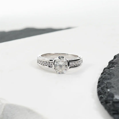 Moissanite 1.5Ct Fortune Glow Oval Ring Wedding Engagement Anniversary Valentine'S Day Romantic Elegant Gift Daily Wear
