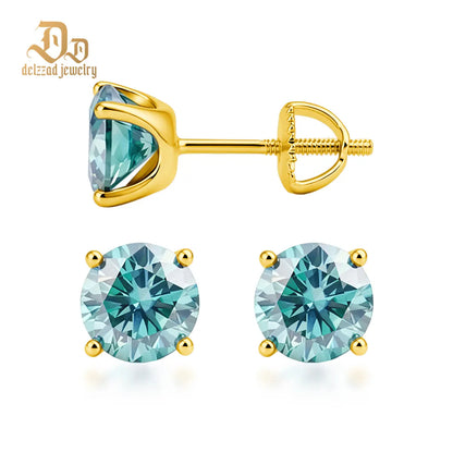 Delzzad 14K Gold-Plated Solitaire Four Prong Earrings Screw Back/Butterfly Back Lab-Created Moissanite Stud Earring S925 Sterling Silver Moissanite Jewelry Perfect Birthday Mother’S Day Christmas Gift for Men Women Wedding Set