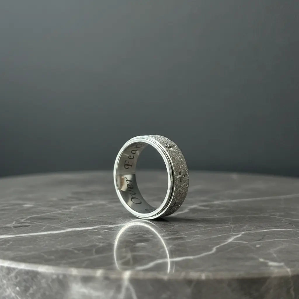 Faith over Fear Cross Spinner Ring-Rotating Anxiety Relief Ring for Men & Women, Stress Relief Fidget Jewelry, Perfect Gift