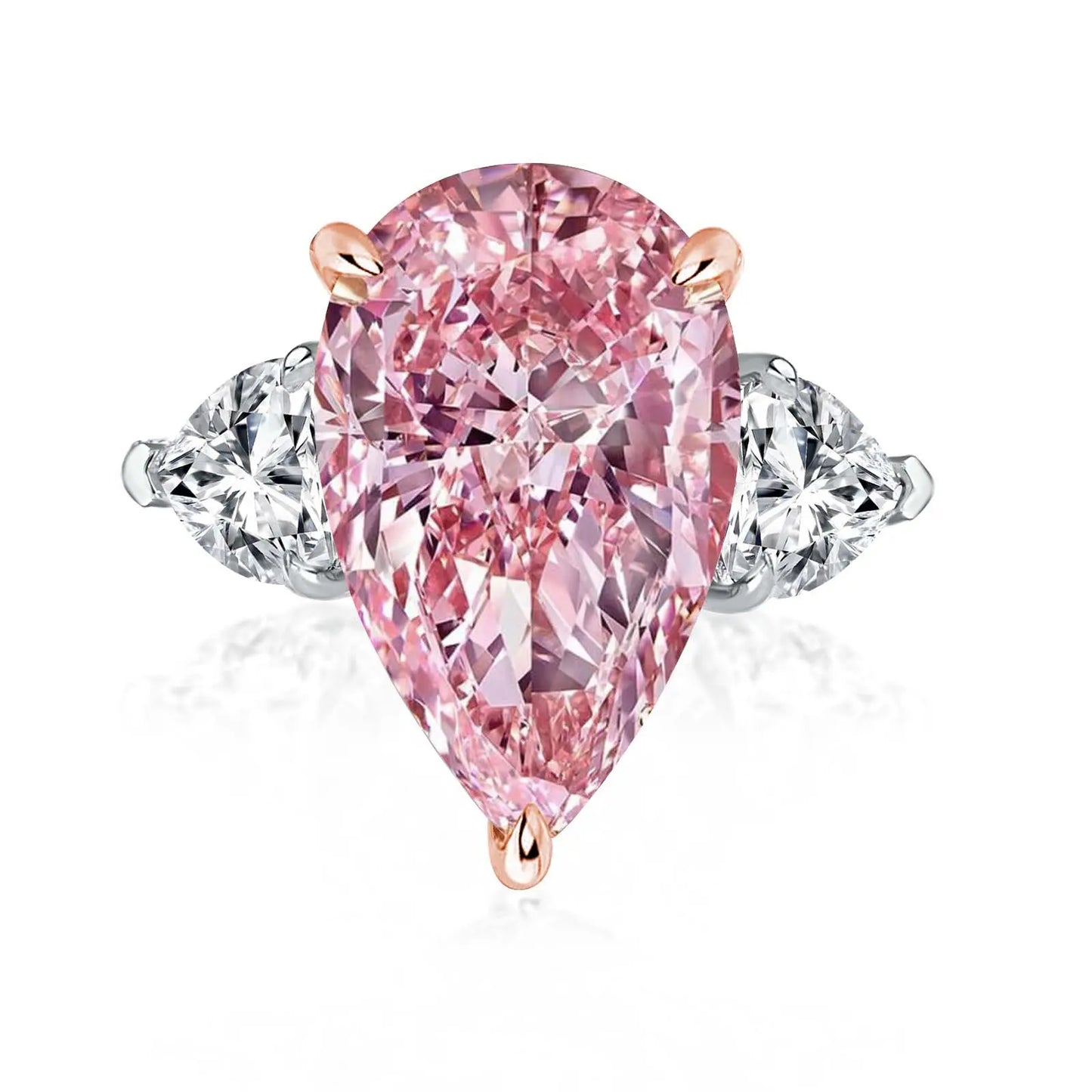 Maxine 14K White Gold Plated 8.0Ct Pear Cut Pink/Clear Engagement Ring, Three Stone Bridal Ring, Travel-Friendly Jewelry, Women'S Ring Jewelry,Wedding Ring for Daily,Proposal,Birthday,Anniversary