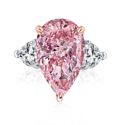Maxine 14K White Gold Plated 8.0Ct Pear Cut Pink/Clear Engagement Ring, Three Stone Bridal Ring, Travel-Friendly Jewelry, Women'S Ring Jewelry,Wedding Ring for Daily,Proposal,Birthday,Anniversary
