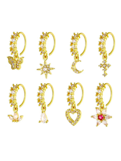 Women'S Elegant Artificial Zircon Decorated Nose Ring, Body Jewelry, Fashionable Nose Piercing Jewelry for Women & Girls, Trendy All-Match & Exquisite Jewelry for Birthday Gift