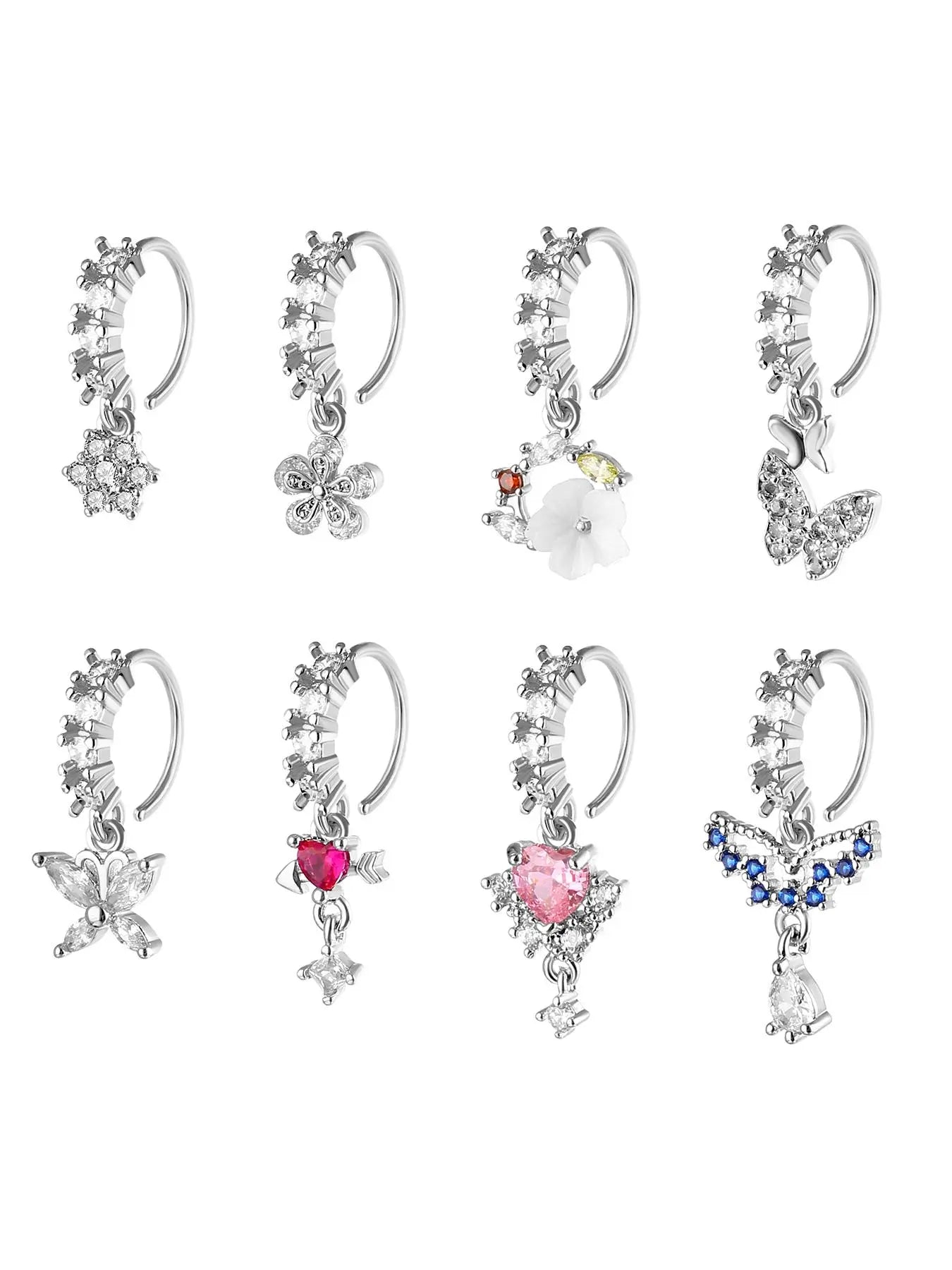 Women'S Elegant Artificial Zircon Decorated Nose Ring, Body Jewelry, Fashionable Nose Piercing Jewelry for Women & Girls, Trendy All-Match & Exquisite Jewelry for Birthday Gift