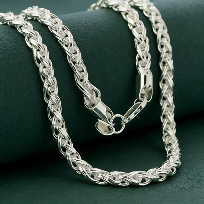 Premium 925 Sterling Silver Plated Wheat Chain Necklace, Hand Polished Braided Spiga Link Chain, Hypoallergenic Durable Everyday Jewelry for Men Women, 18/20/22/24 Inch, Birthday Christmas Anniversary Valentine'S Day Gift for Him Her