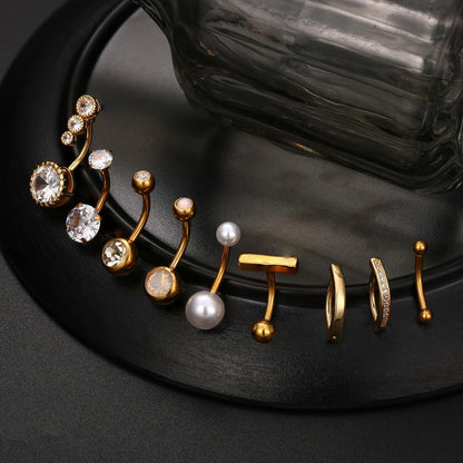 FIASASO 9-Piece Geometric Surgical Steel CZ Belly Button Rings Set - Clicker Navel Piercings, Women'S Body Jewelry Set, Accessories for Women