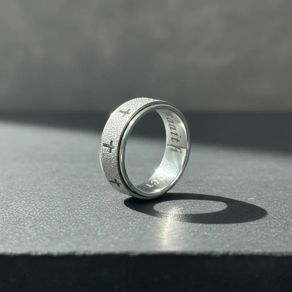 Faith over Fear Cross Spinner Ring-Rotating Anxiety Relief Ring for Men & Women, Stress Relief Fidget Jewelry, Perfect Gift
