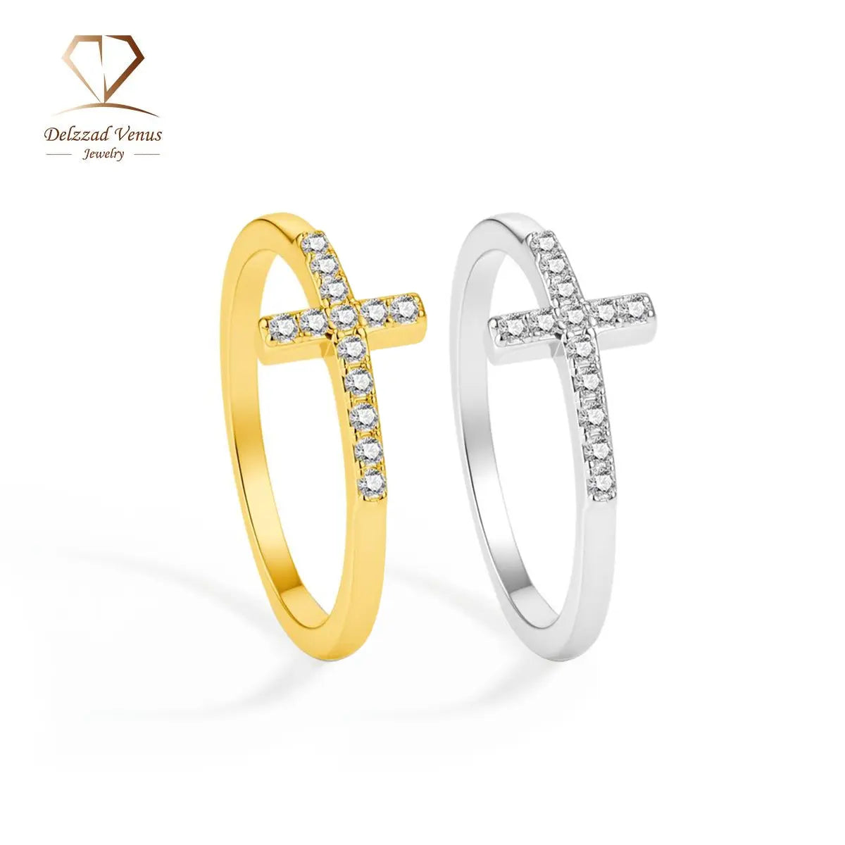 Delzzad 0.1Ct 14K Gold Plated Cross Ring Eternal Intersection Ring Band for Her Infinity Wedding Band Ring D Color VVS Synthetic Moissanite Ring Jewelry Wedding Band Engagement Ring Perfect Birthday Anniversary & Valentine'S Day Mother'S Day Gifts