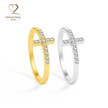 Delzzad 0.1Ct 14K Gold Plated Cross Ring Eternal Intersection Ring Band for Her Infinity Wedding Band Ring D Color VVS Synthetic Moissanite Ring Jewelry Wedding Band Engagement Ring Perfect Birthday Anniversary & Valentine'S Day Mother'S Day Gifts