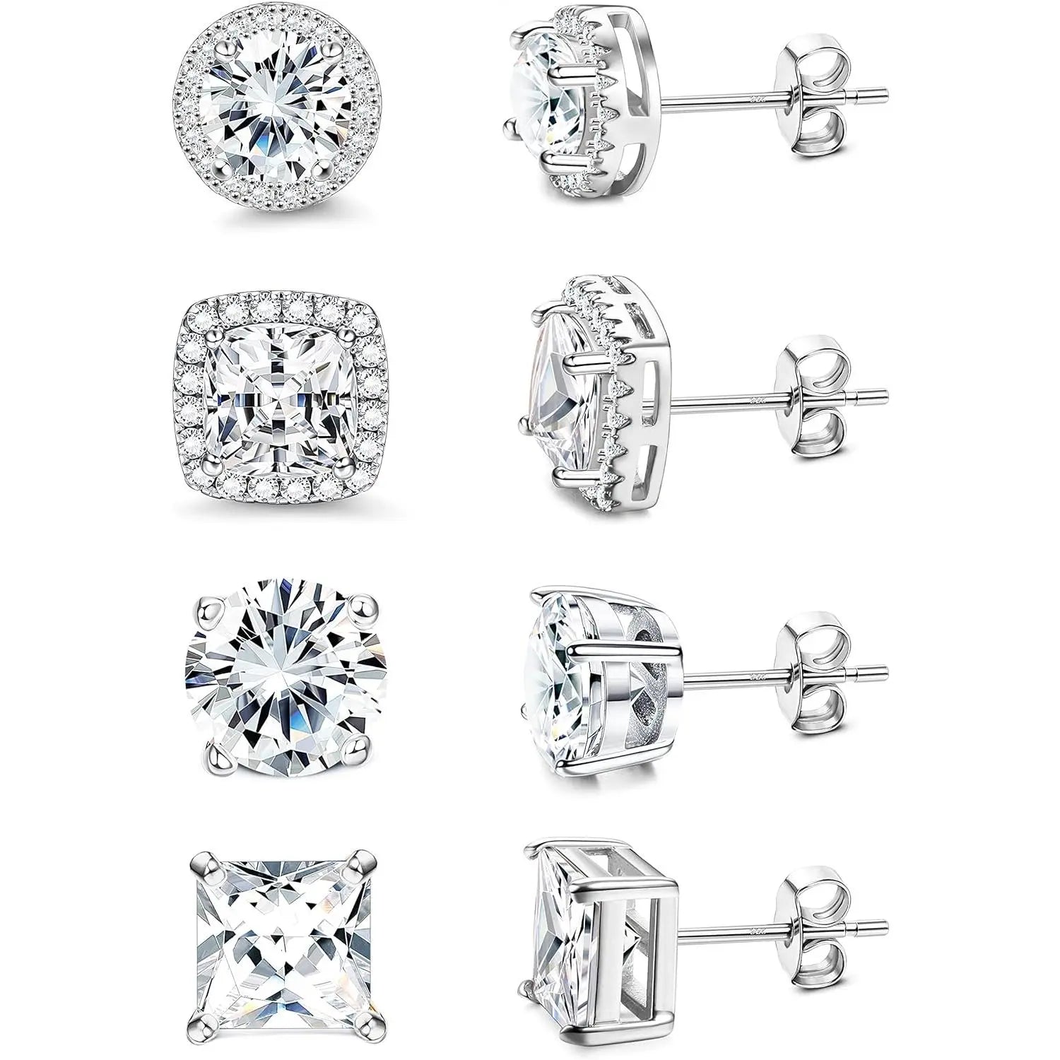MILACOLATO Cubic Zirconia Stud Earrings Hypoallergenic 925 Sterling Silver Post Earrings Big Brilliant Stud Earrings for Women Men, Men'S Accessories, Gifts for Boyfriend