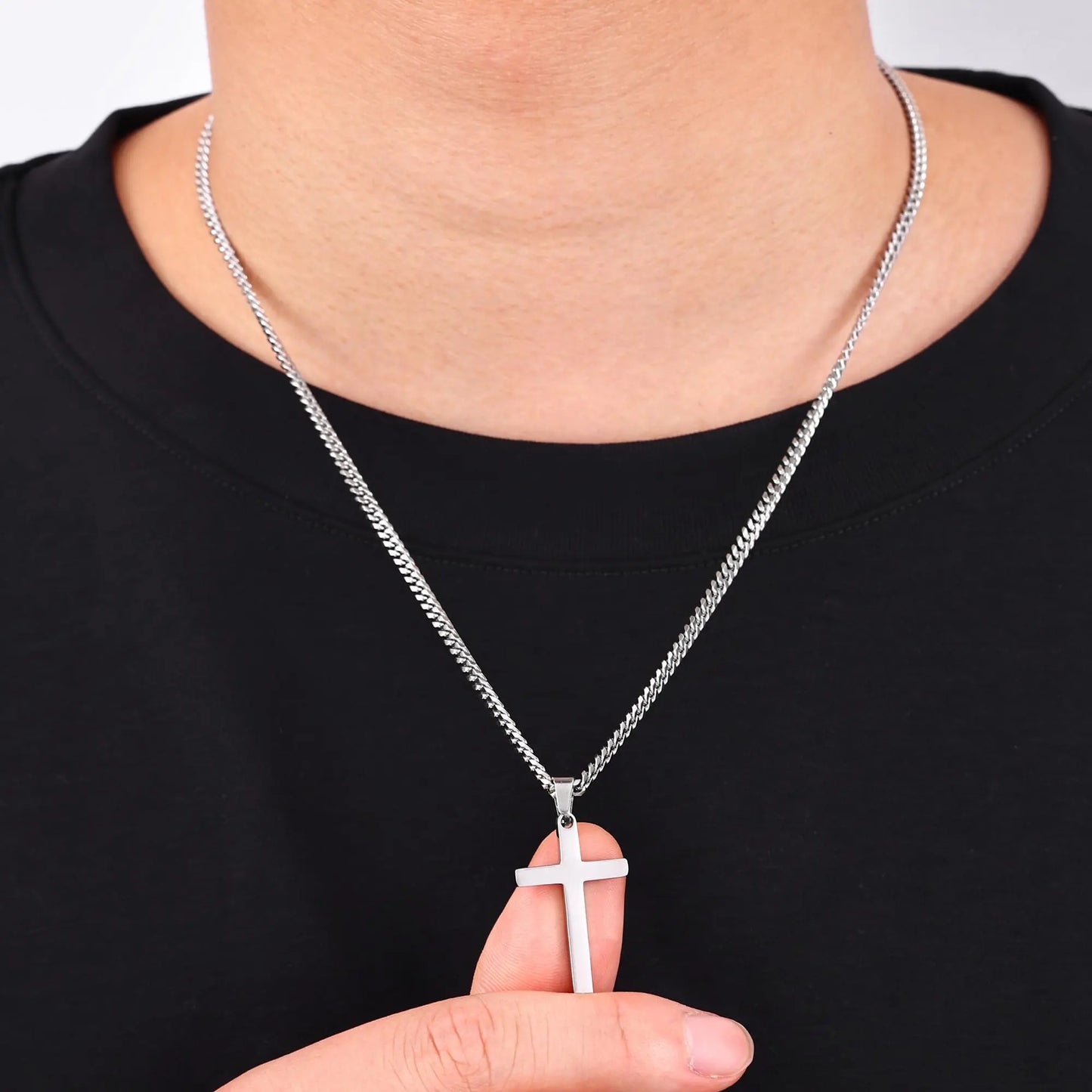【Men Gifts】Cross Necklace for Men, Silver Tone/Gold Plated Mens Cross Necklaces with 3.5Mm Cuban Chain 16-26 Inch
