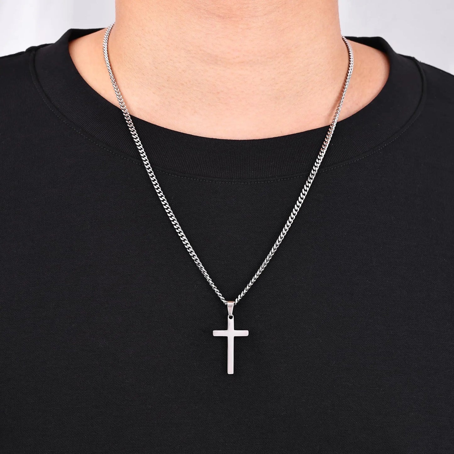 【Men Gifts】Cross Necklace for Men, Silver Tone/Gold Plated Mens Cross Necklaces with 3.5Mm Cuban Chain 16-26 Inch