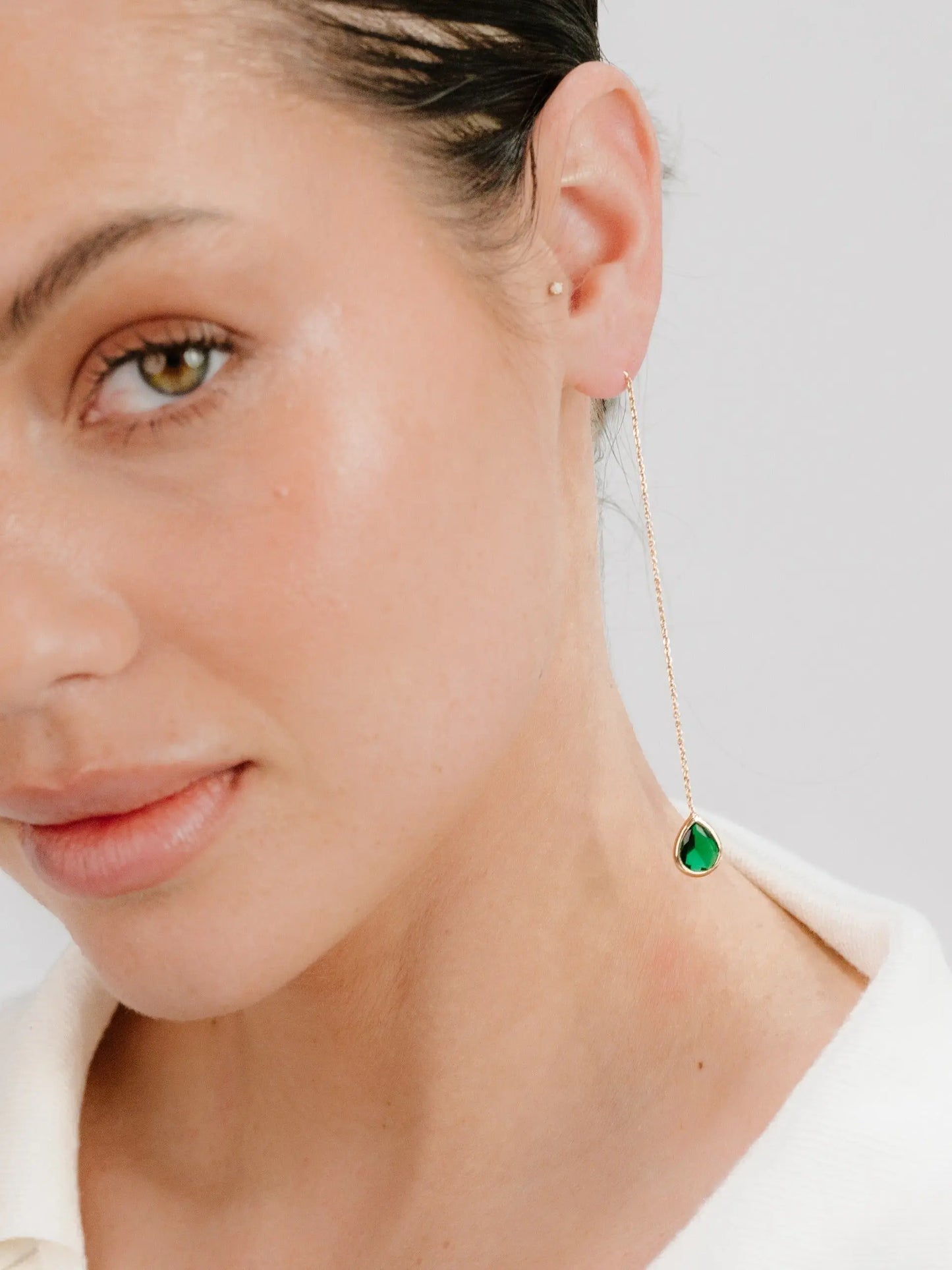 Ettika Barely There Chain and Crystal Dangle Earrings – 18K Gold Plated or Rhodium Threader Earrings with Cubic Zirconia Sparkle