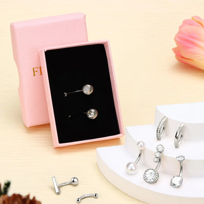 FIASASO 9-Piece Geometric Surgical Steel CZ Belly Button Rings Set - Clicker Navel Piercings, Women'S Body Jewelry Set, Accessories for Women