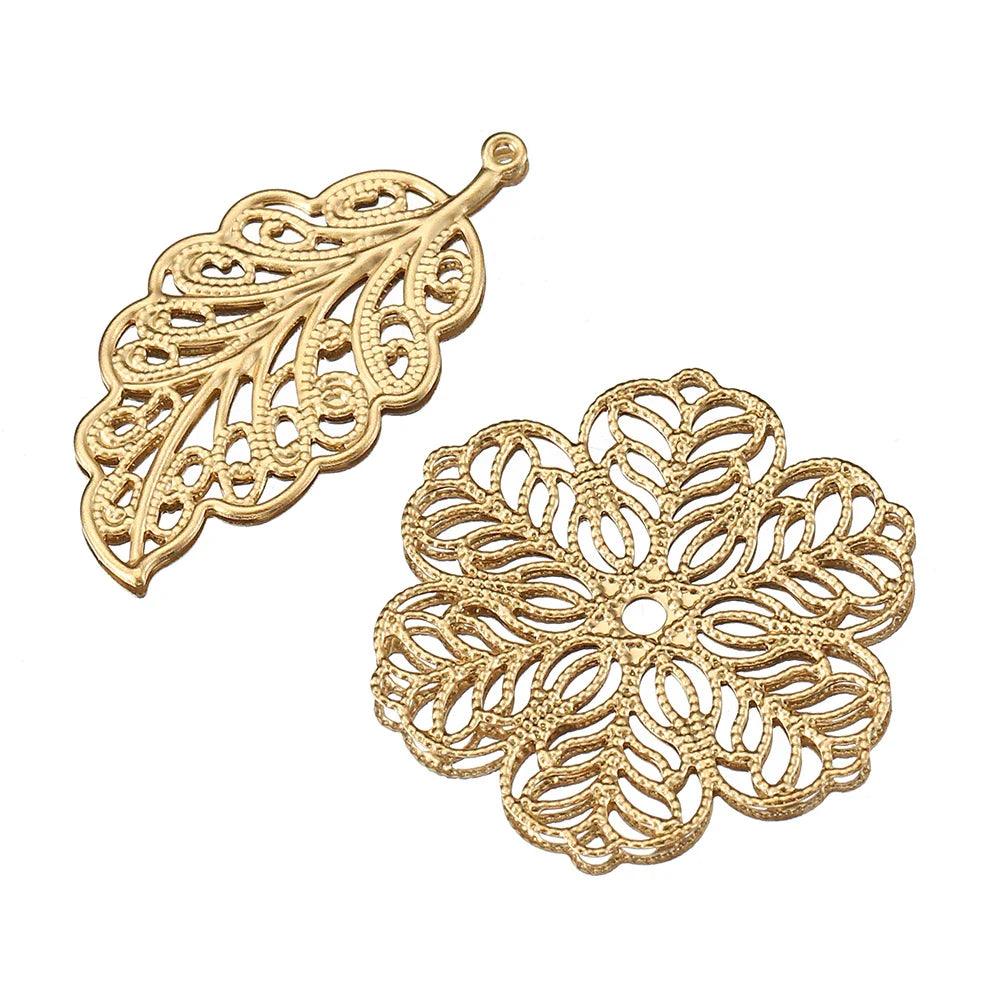 20pcs Stainless Steel Flower Filigree Pendants